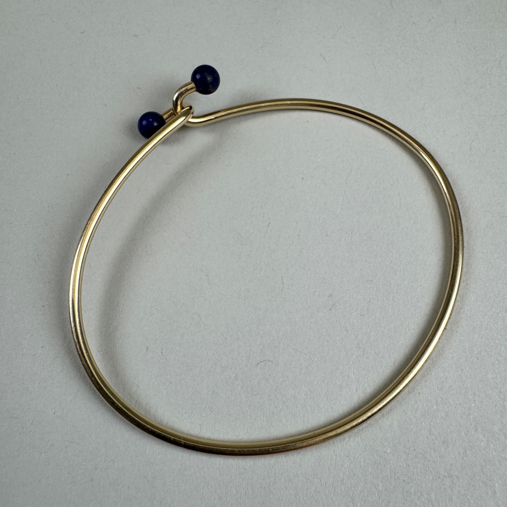 14K Solid Gold Bangle Bracelet with Lapis Lazuli Beads